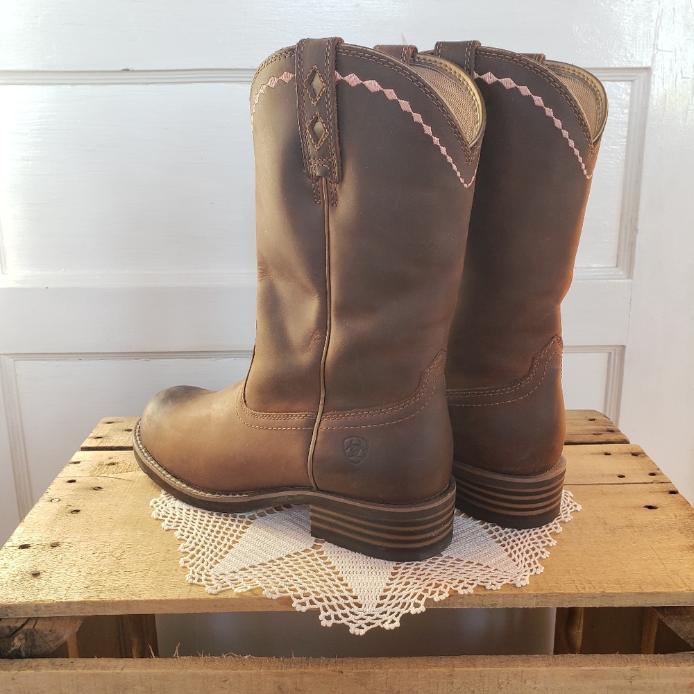 **SOLd*thankyou🌸💕Ariat Unbridled Roper• Leather Cowgirl Boots•Brown Leather - Picture 7 of 16